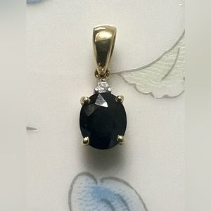 585 WLC 14K Yellow Gold Diamond Chip & Sapphire Pendant